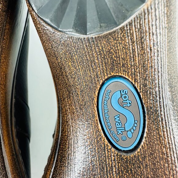 SoftWalk Brown Leather Slip On Melody Platform Non-Skid Work Clog Wedge Mule 6M - Picture 8 of 8